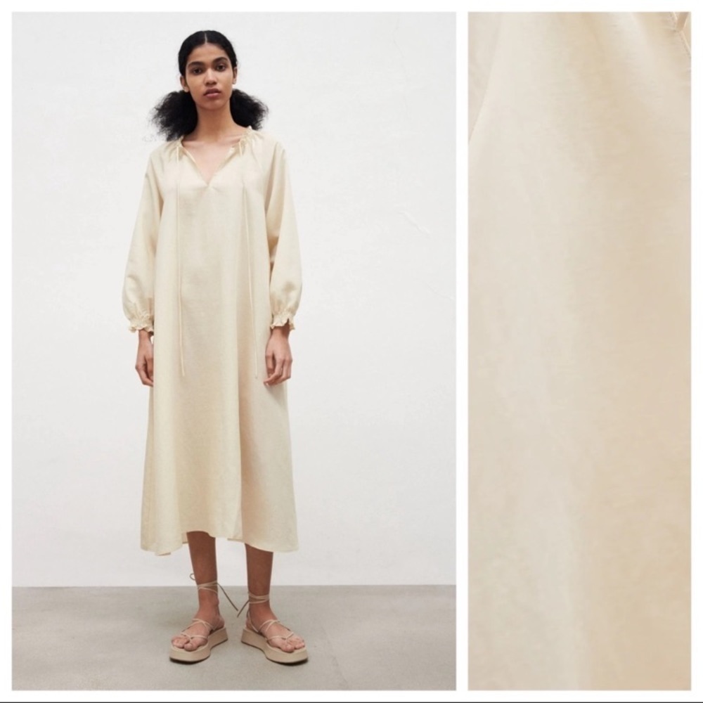 Zara Cream Long Sleeve Midi Dress